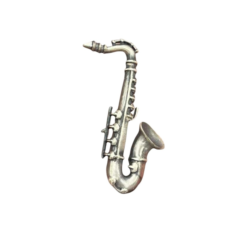 Vintage Saxophone Silver Tone Inspired Jewellery Pin Music Instrument Brooch